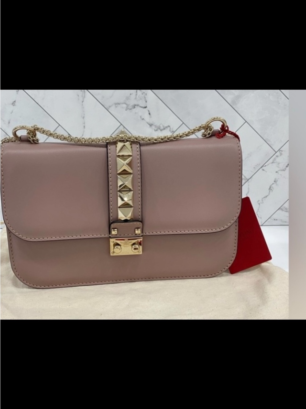 Valentino Studded Chain Shoulder Bag in Dusty Rose